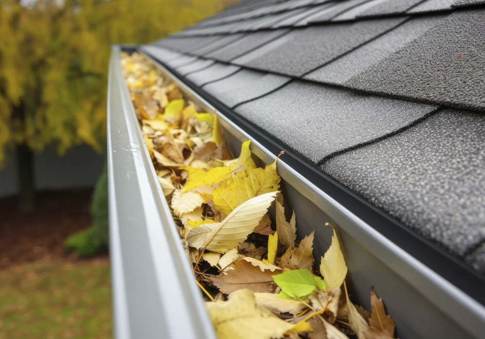 gutter with yellowed leaves